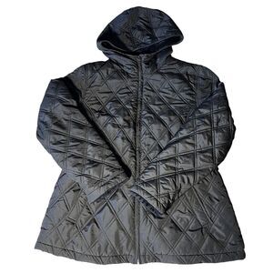 Weatherproof Quilted Jacket Hoodie‎ Womens Size Large Black Cozy Warm Minimalist